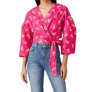 Color Me Courtney Emily Wrap Top Size S Watermelon Print Cotton Blend Preppy
